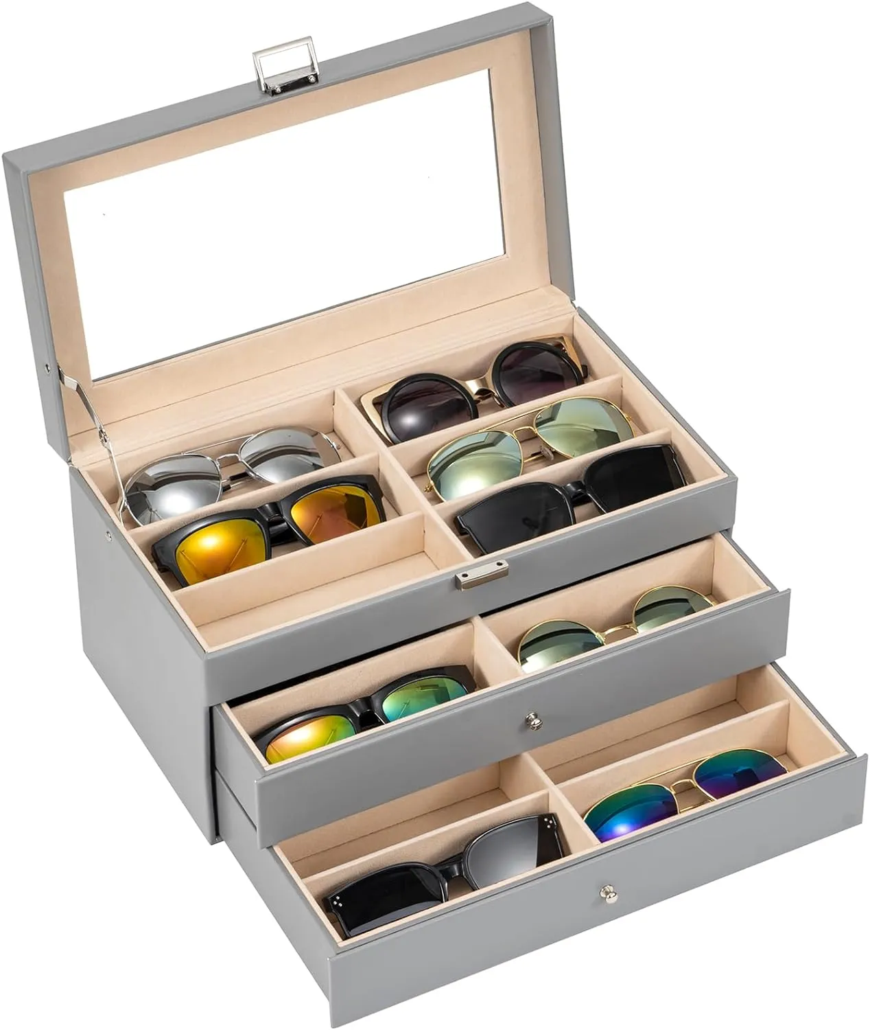 18 Slots Leather Sunglass Box for Men Women