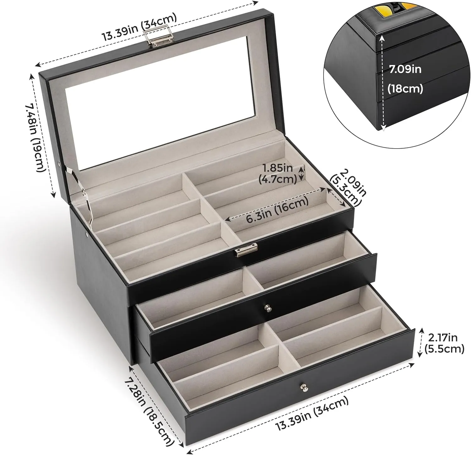 18 Slots Leather Sunglass Box for Men Women