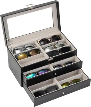 18 Slots Leather Sunglass Box for Men Women