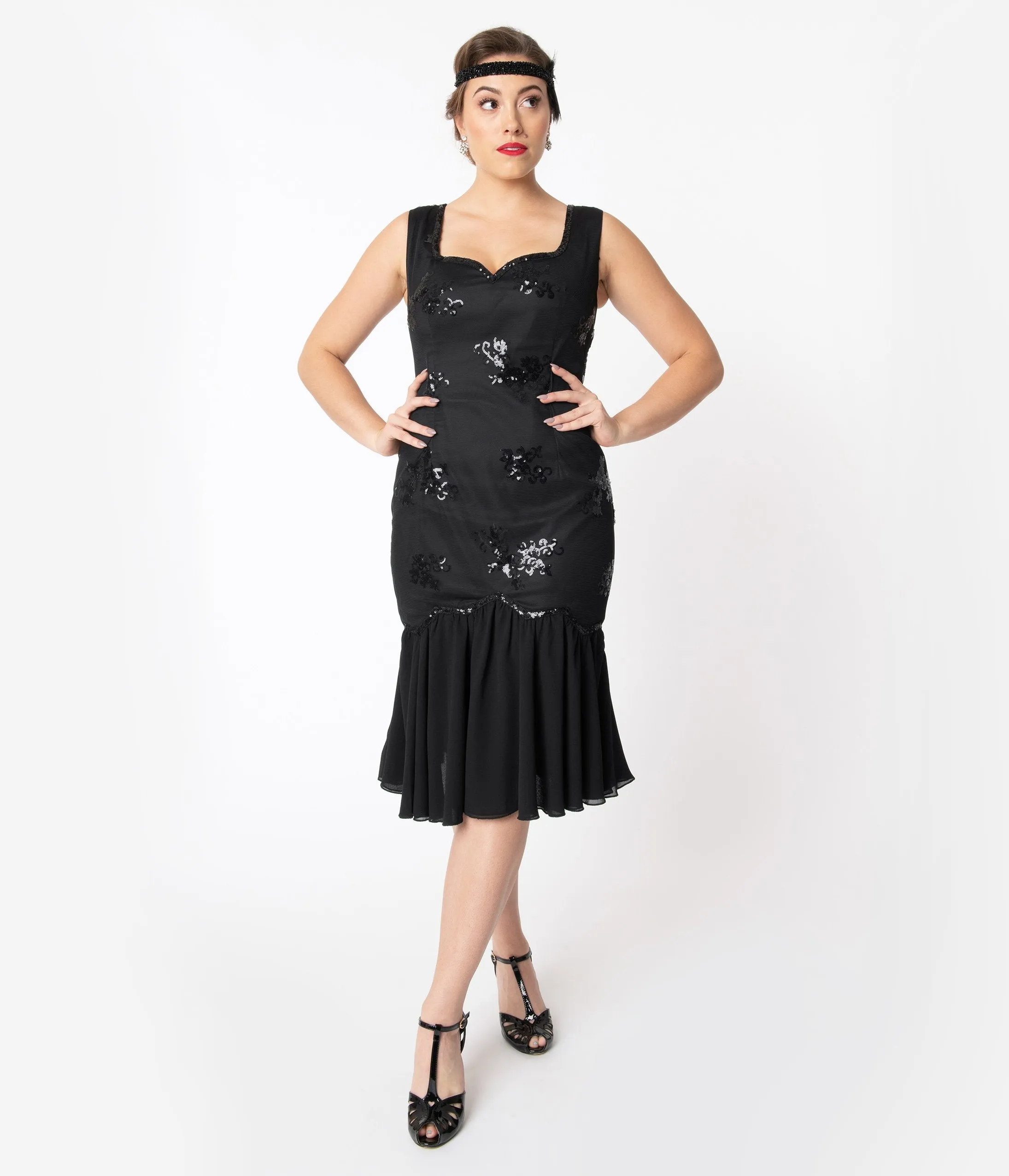 1920s Style Black Drop Waist Flapper Dress