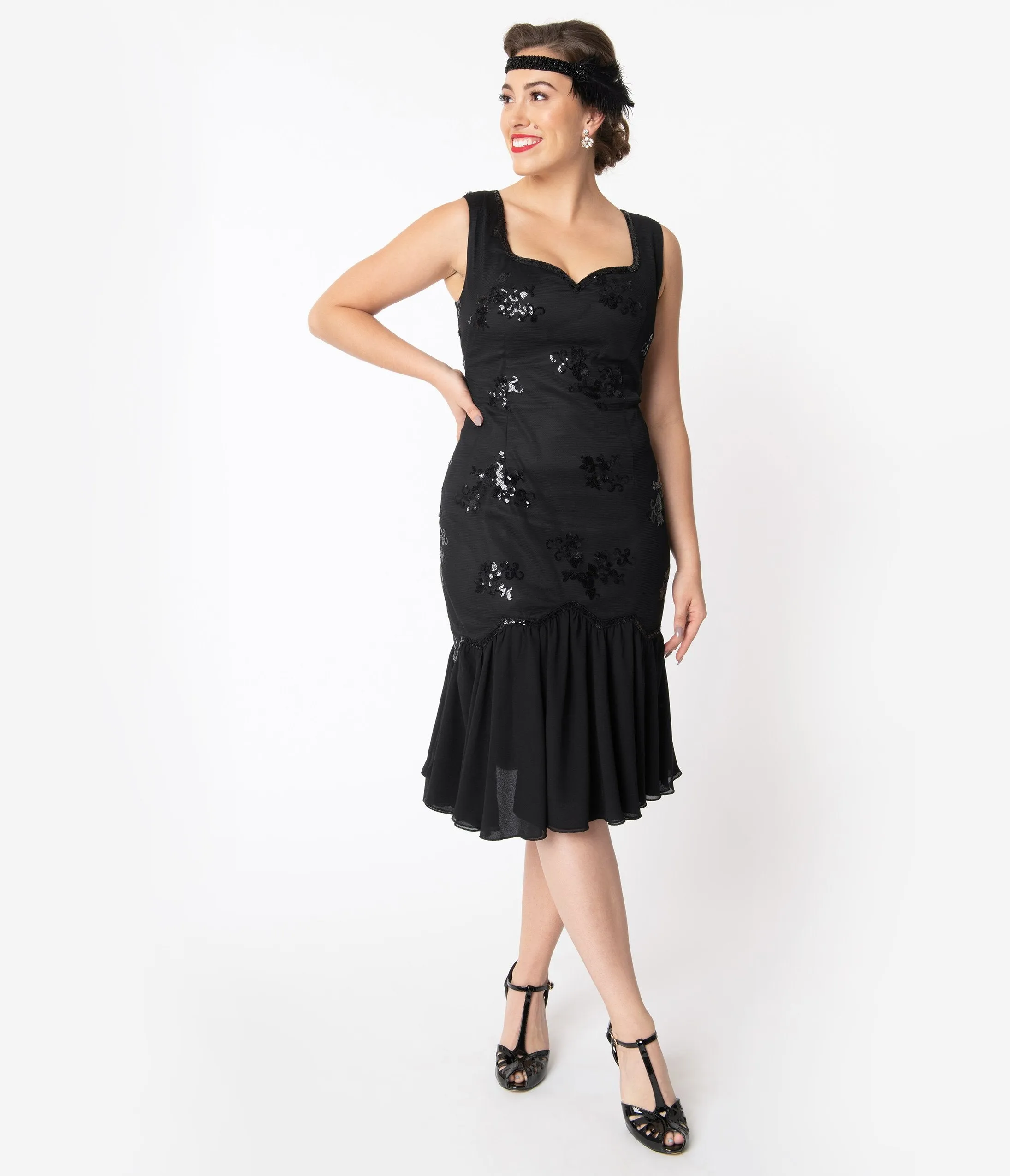 1920s Style Black Drop Waist Flapper Dress