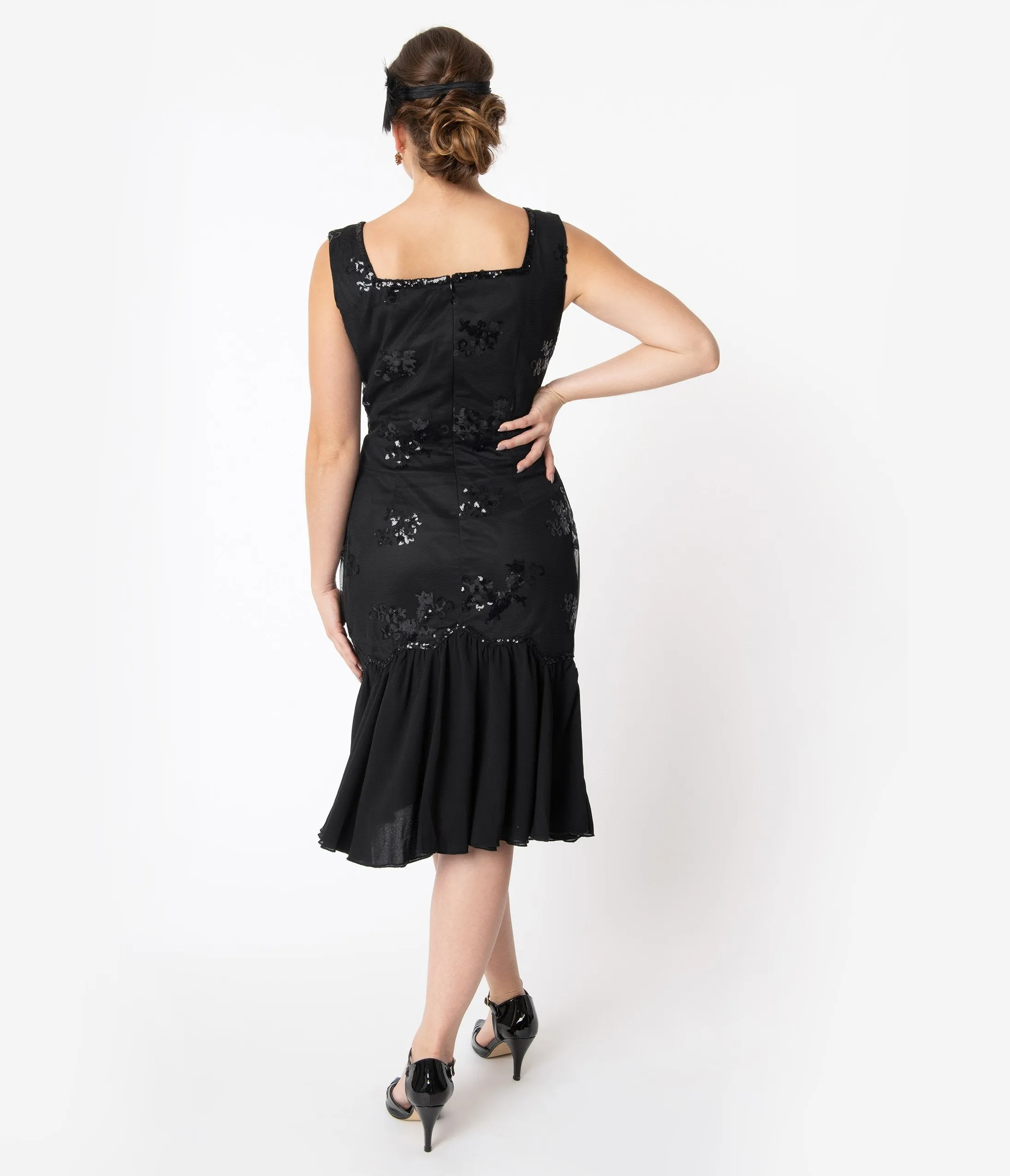 1920s Style Black Drop Waist Flapper Dress