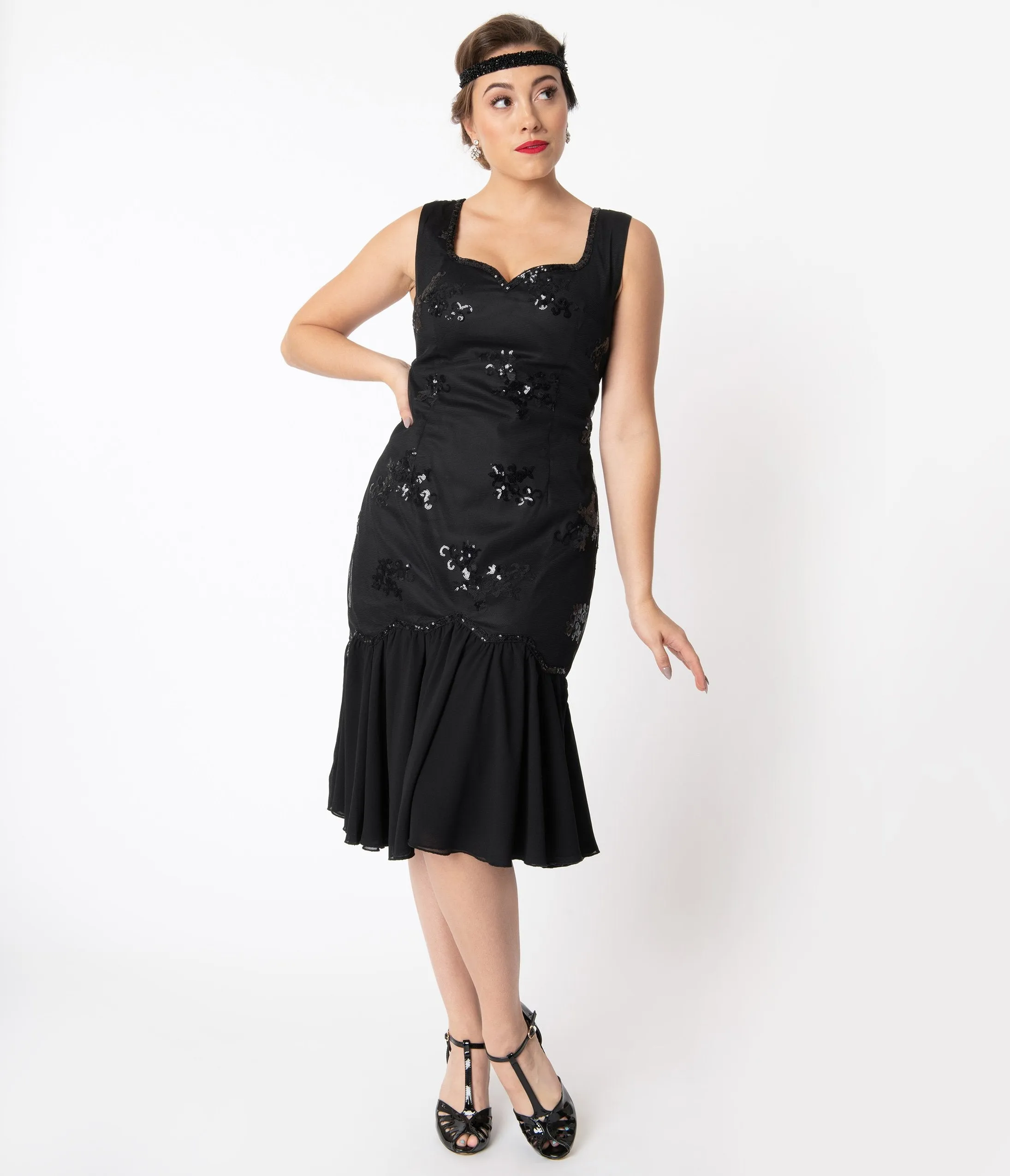 1920s Style Black Drop Waist Flapper Dress