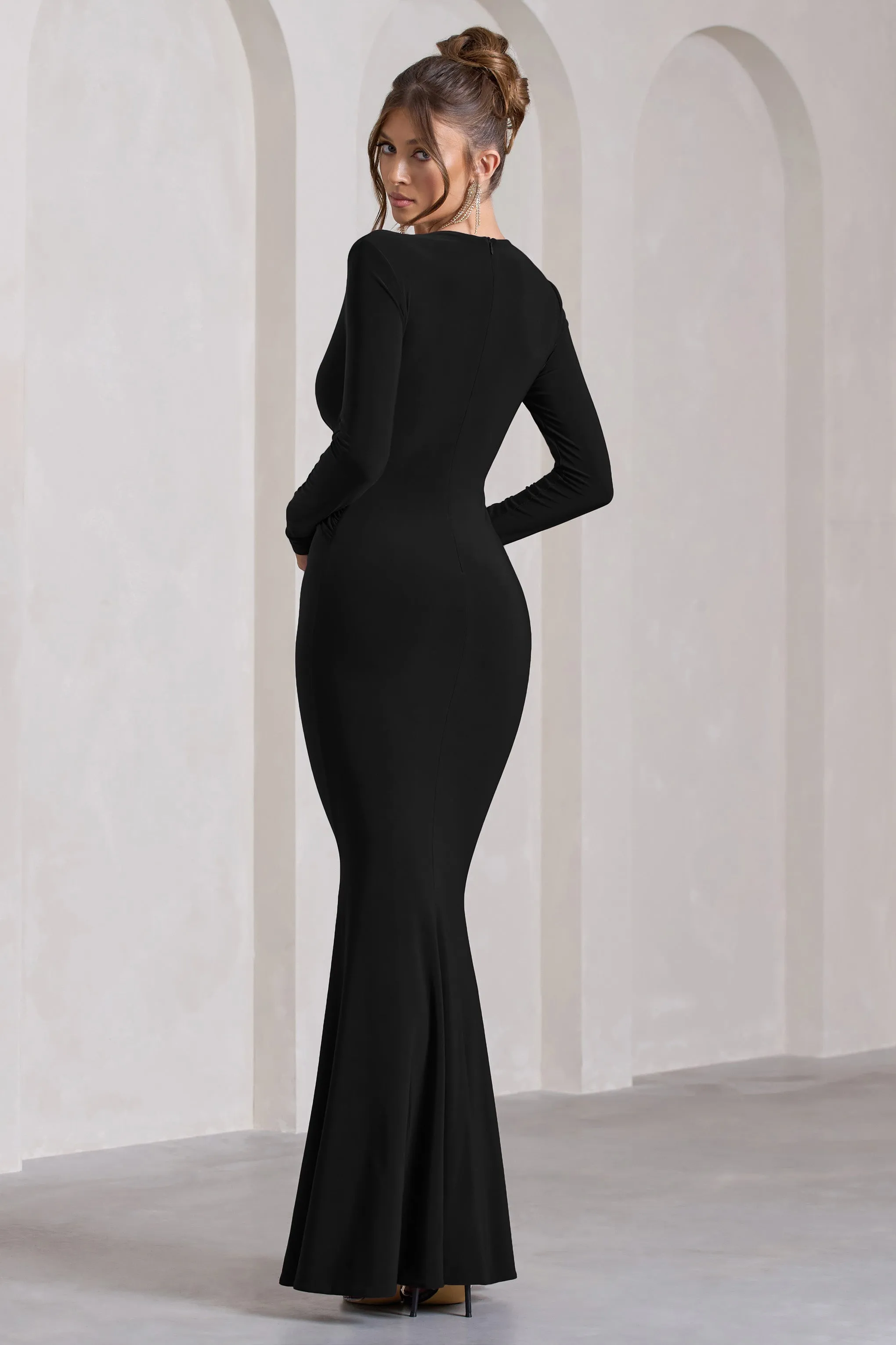 Aluna | Black Plunge-Neck Twisted Split Maxi Dress