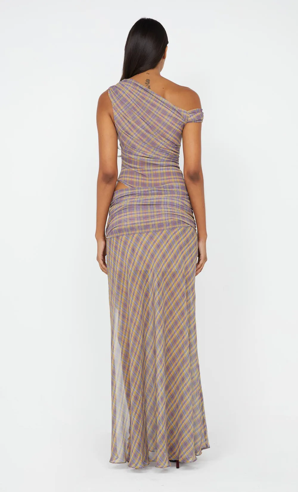 AURELIA ASYM DRESS - VIOLET CHECK