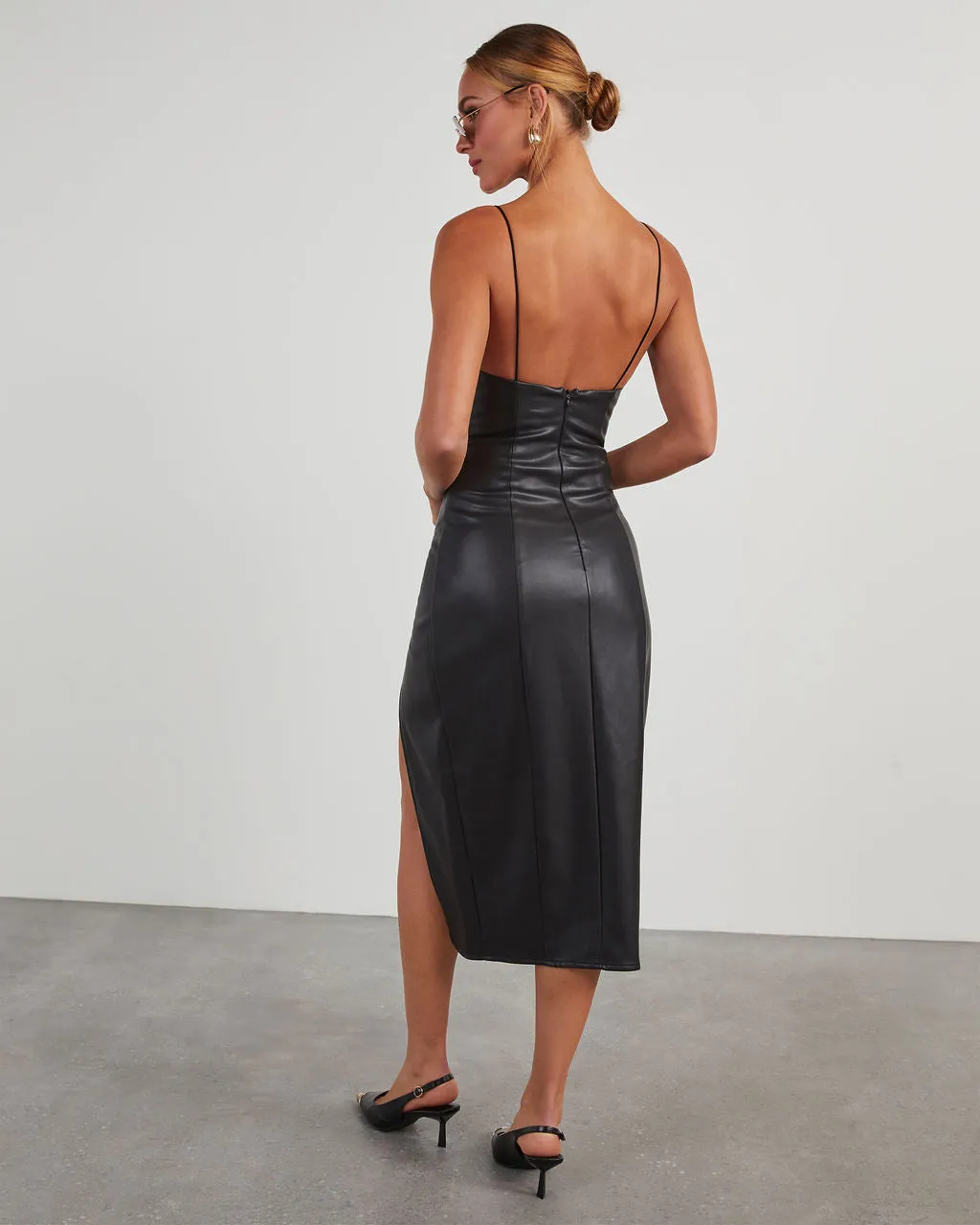 Aziza Faux Leather Sleeveless Midi Dress