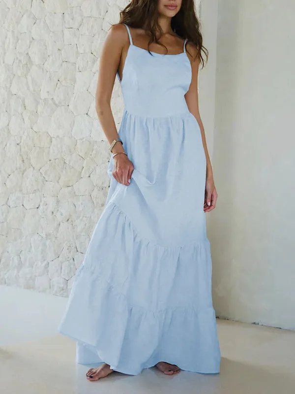 Backless Spaghetti Strap White Maxi Dress