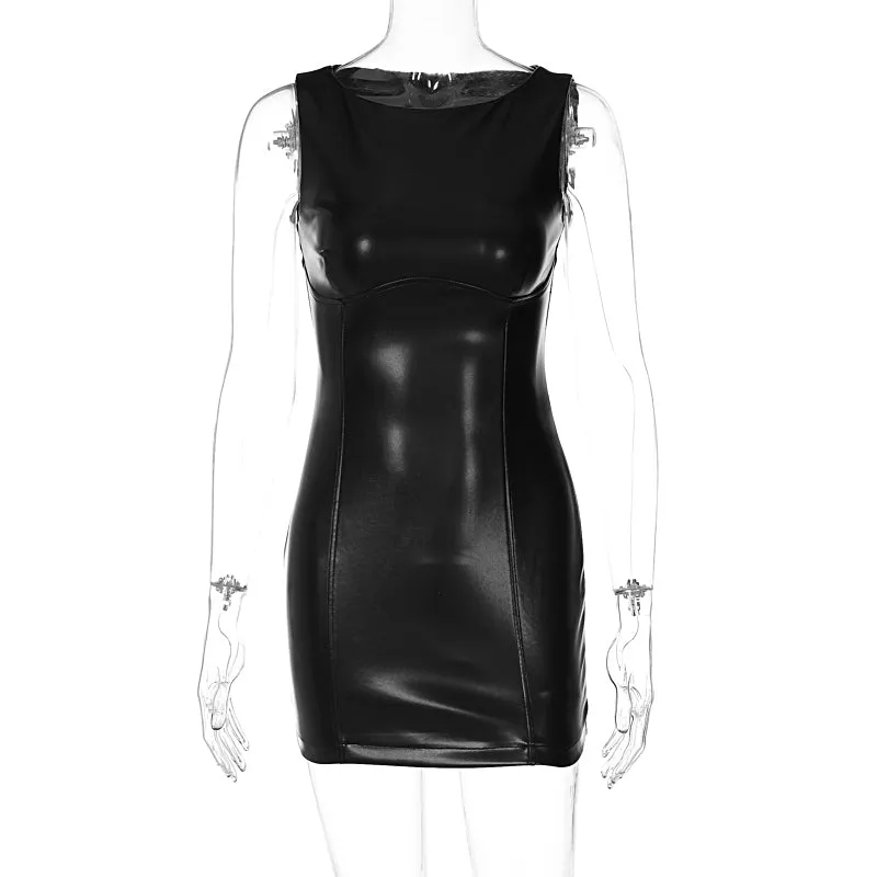 Bexleigh Black PU Leather Mini Dress