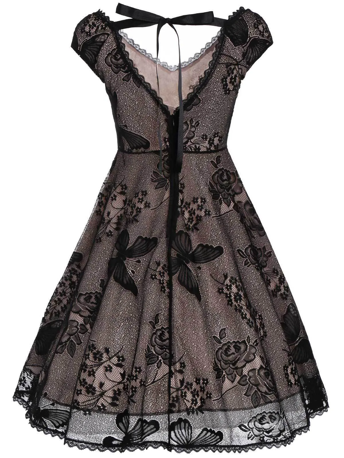 Black 1950s Lace Butterfly Swing Dress