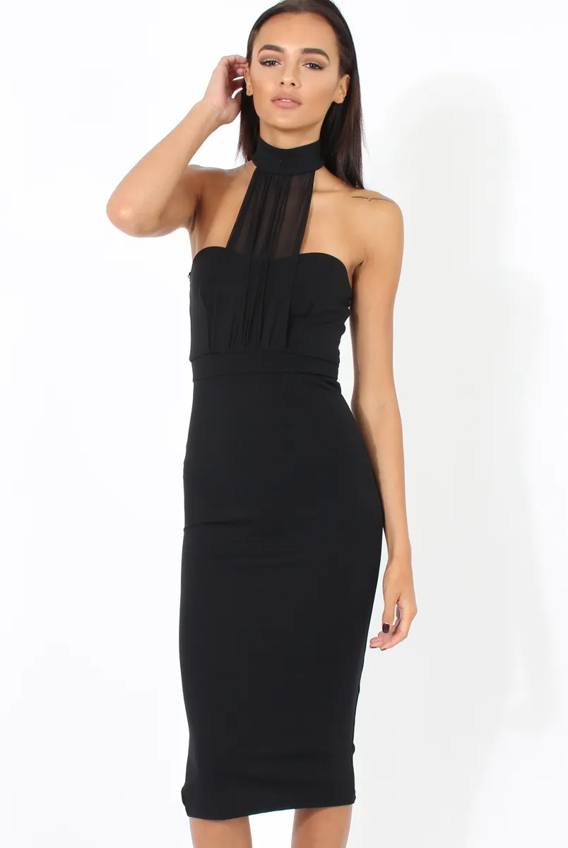 Black Choker Bandeau Mesh Dress - Alva