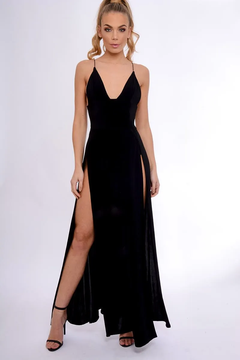 Black Front Split Leg Maxi Dress - Effy