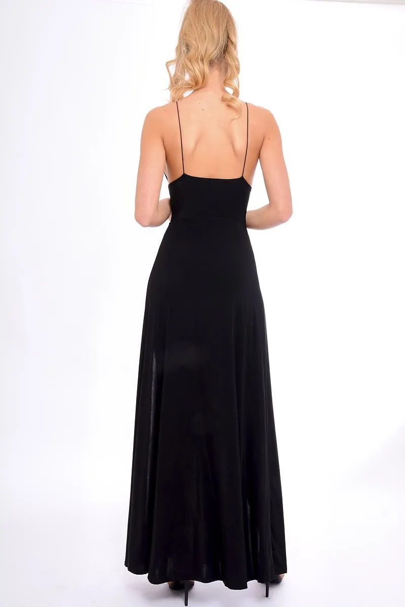 Black Front Split Leg Maxi Dress - Effy