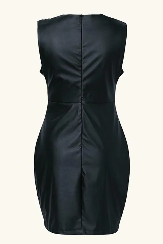 Black PU Leather Ruched Bodycon Dress