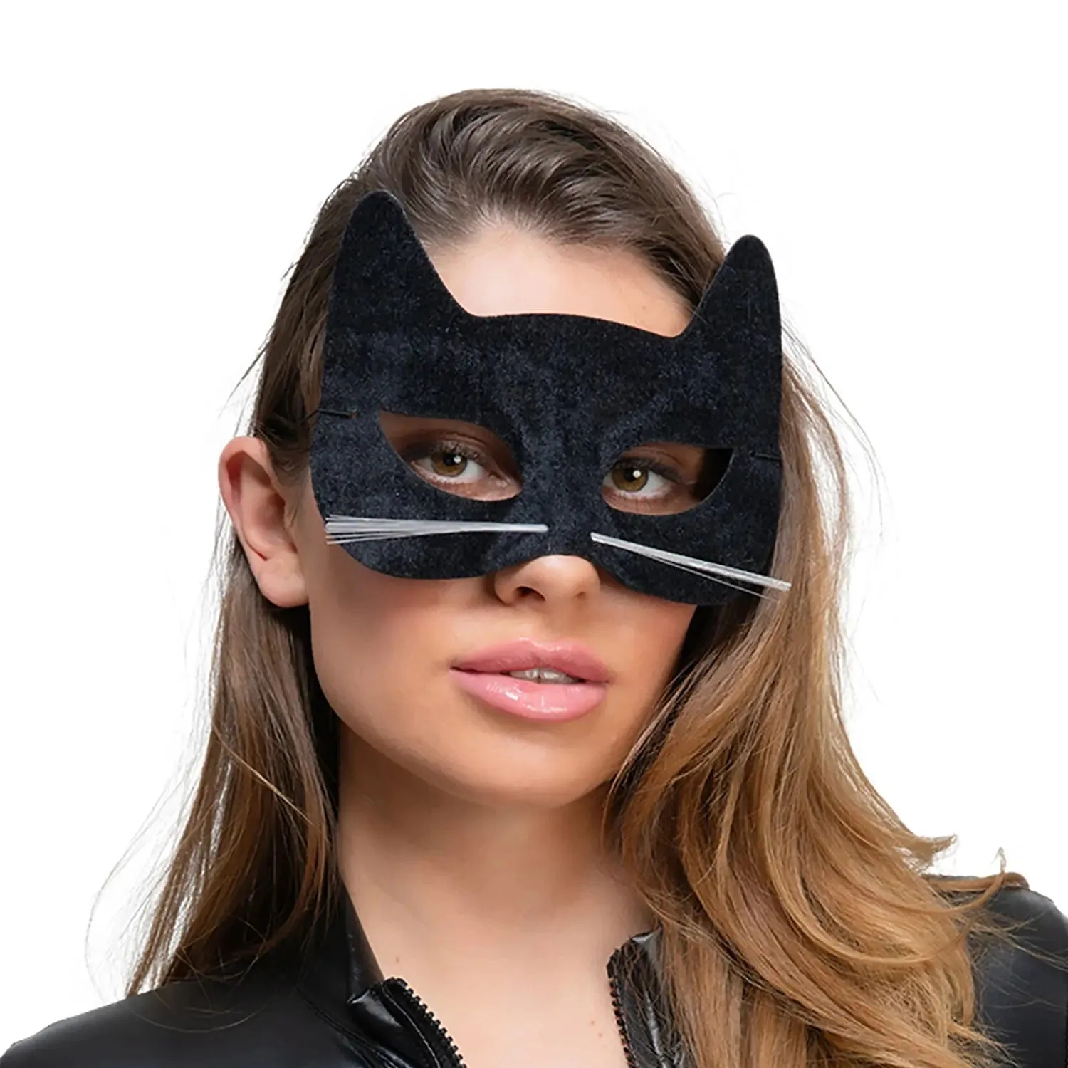 Black Velour Cat Mask Masquerade Ball Halloween Party Fancy Dress