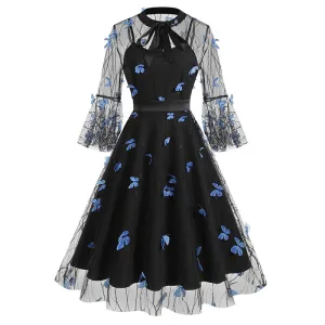 Blue 1950s Lace Butterfly Dress