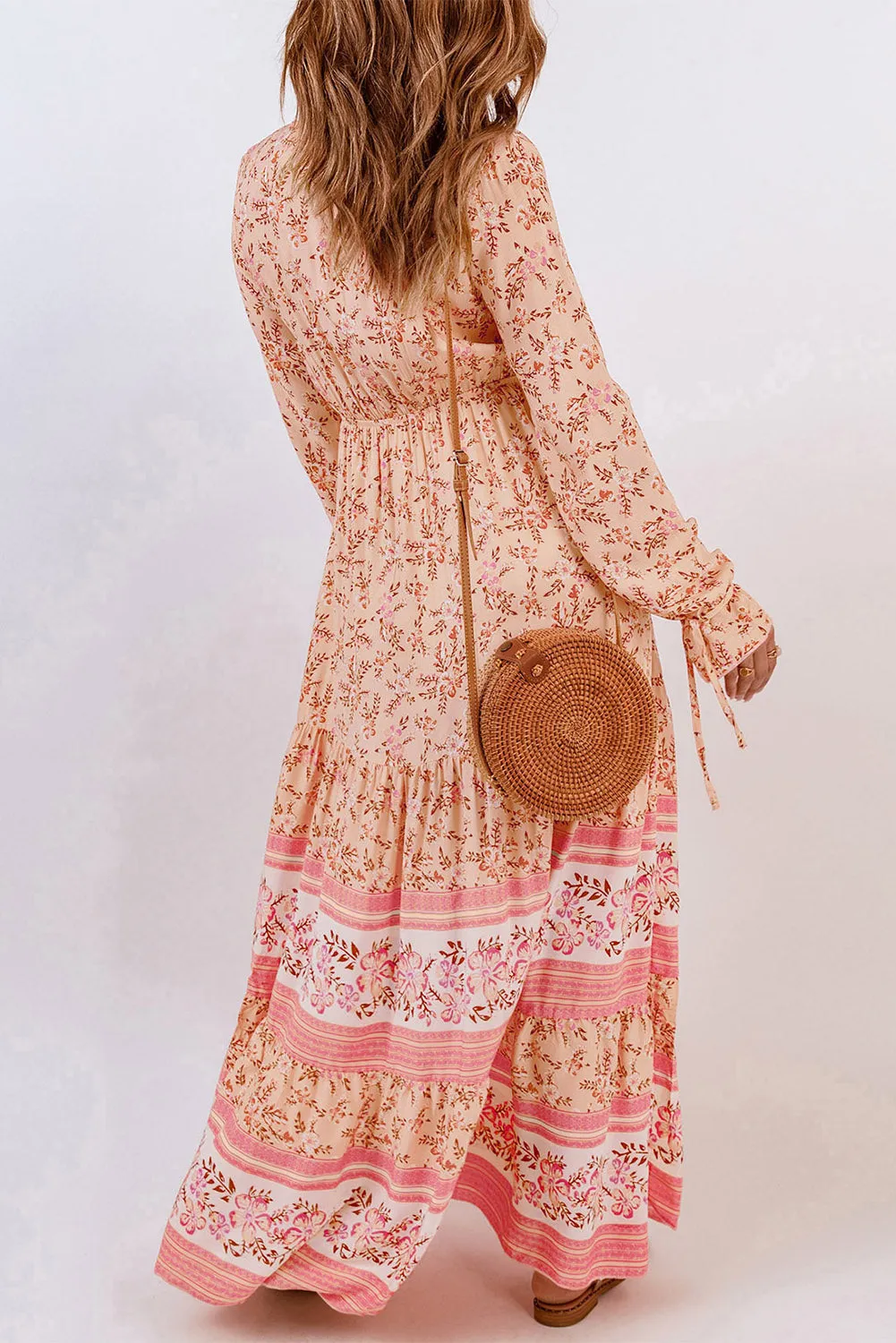 Bohemian Lace-Up Long Sleeve Maxi Dress