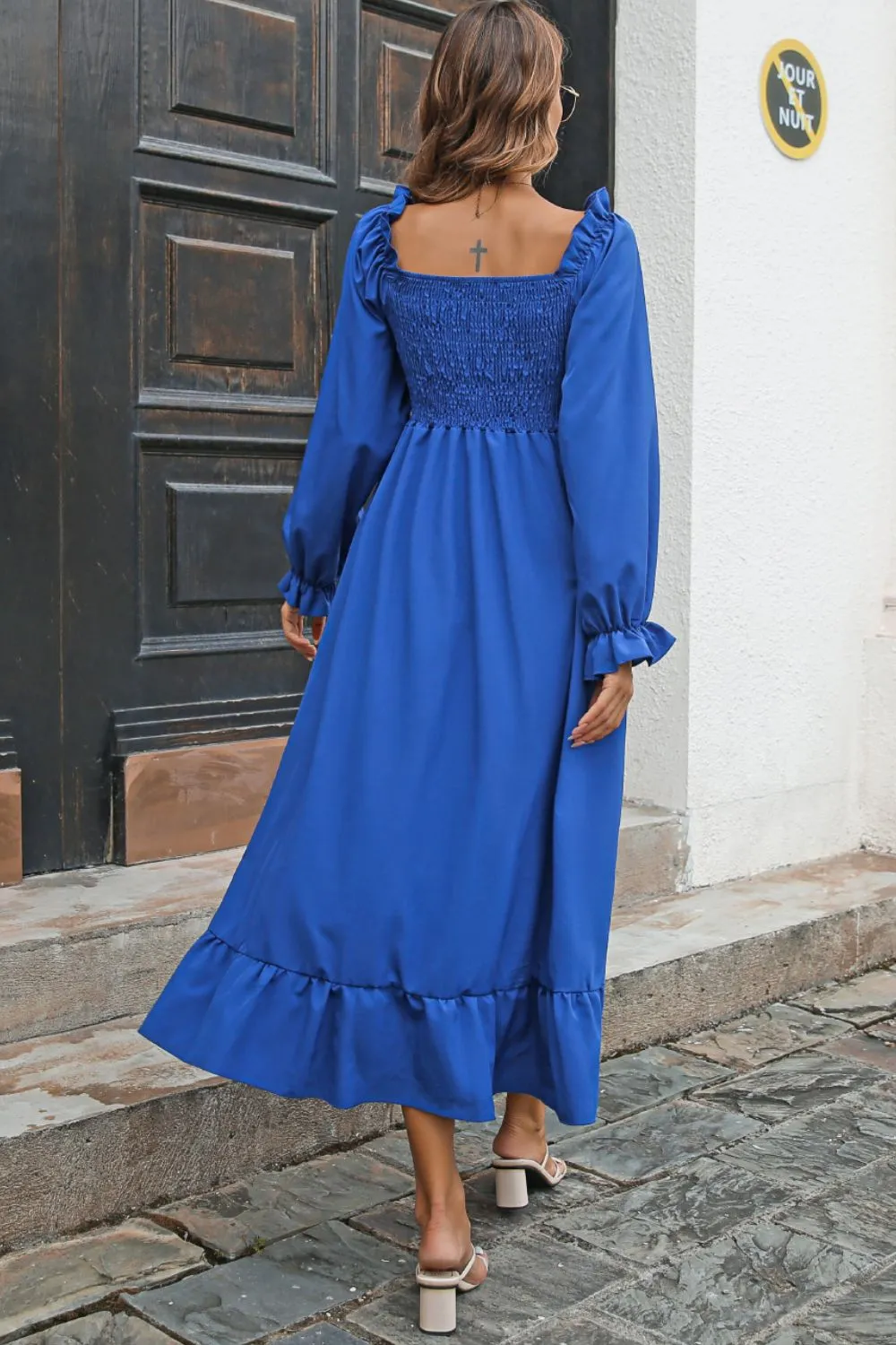 Bohemian Smocked Ruffle Hem Dress