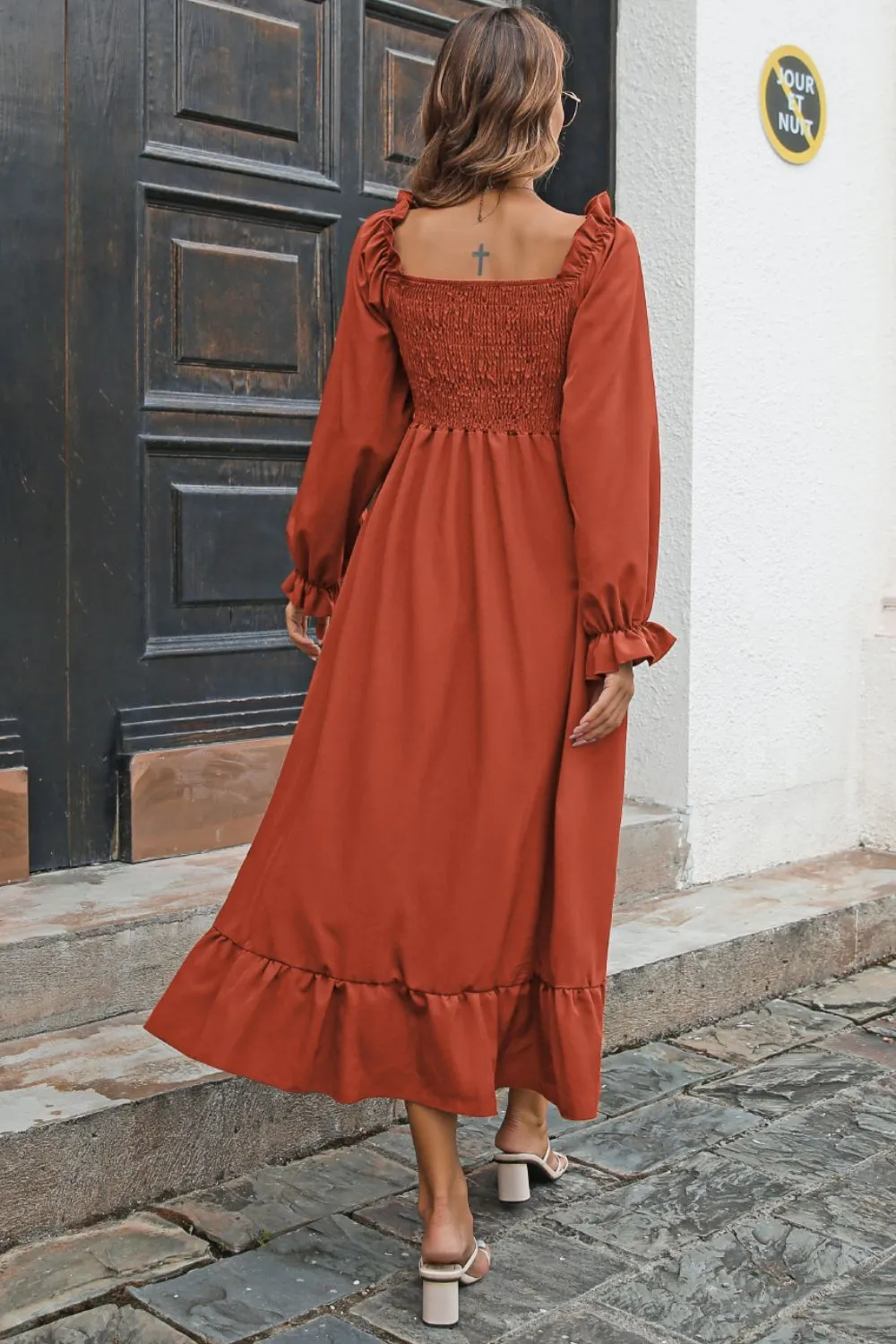 Bohemian Smocked Ruffle Hem Dress