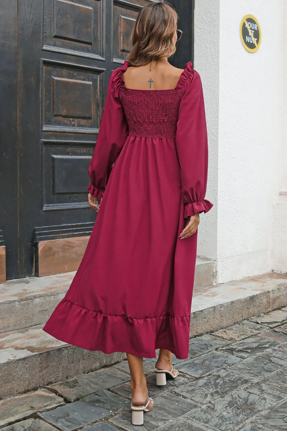 Bohemian Smocked Ruffle Hem Dress