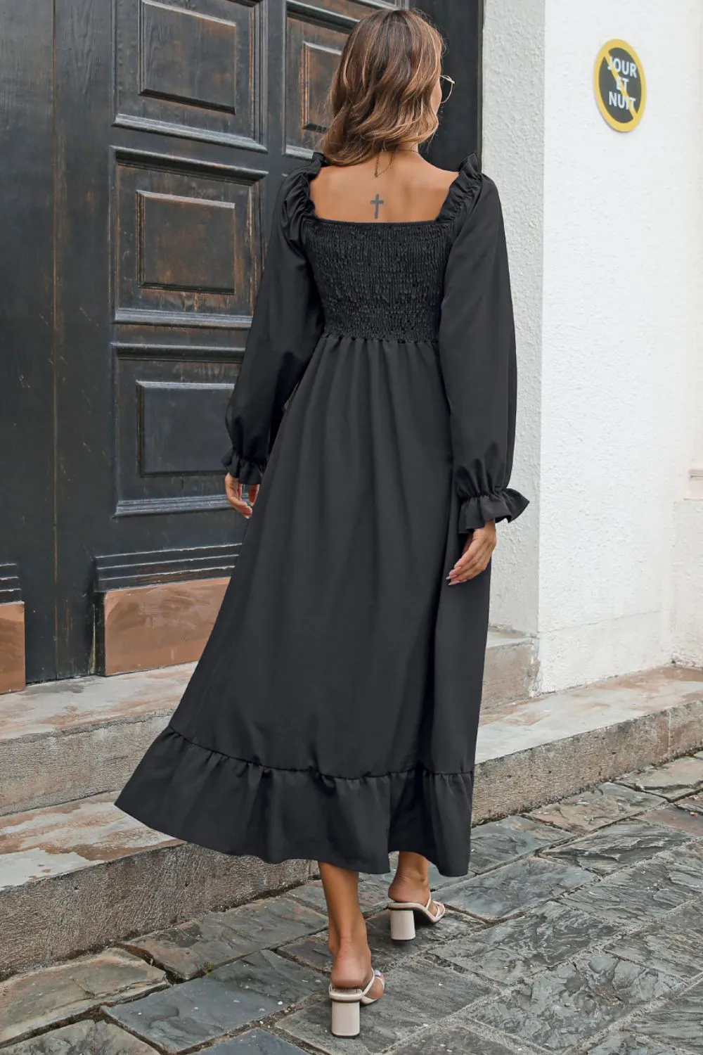 Bohemian Smocked Ruffle Hem Dress