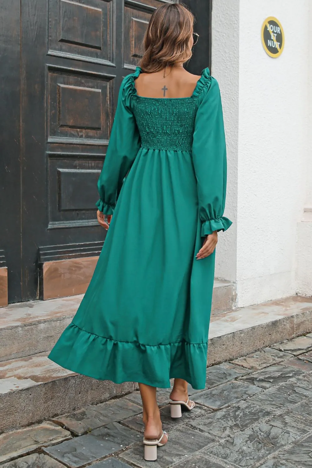 Bohemian Smocked Ruffle Hem Dress