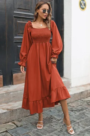 Bohemian Smocked Ruffle Hem Dress