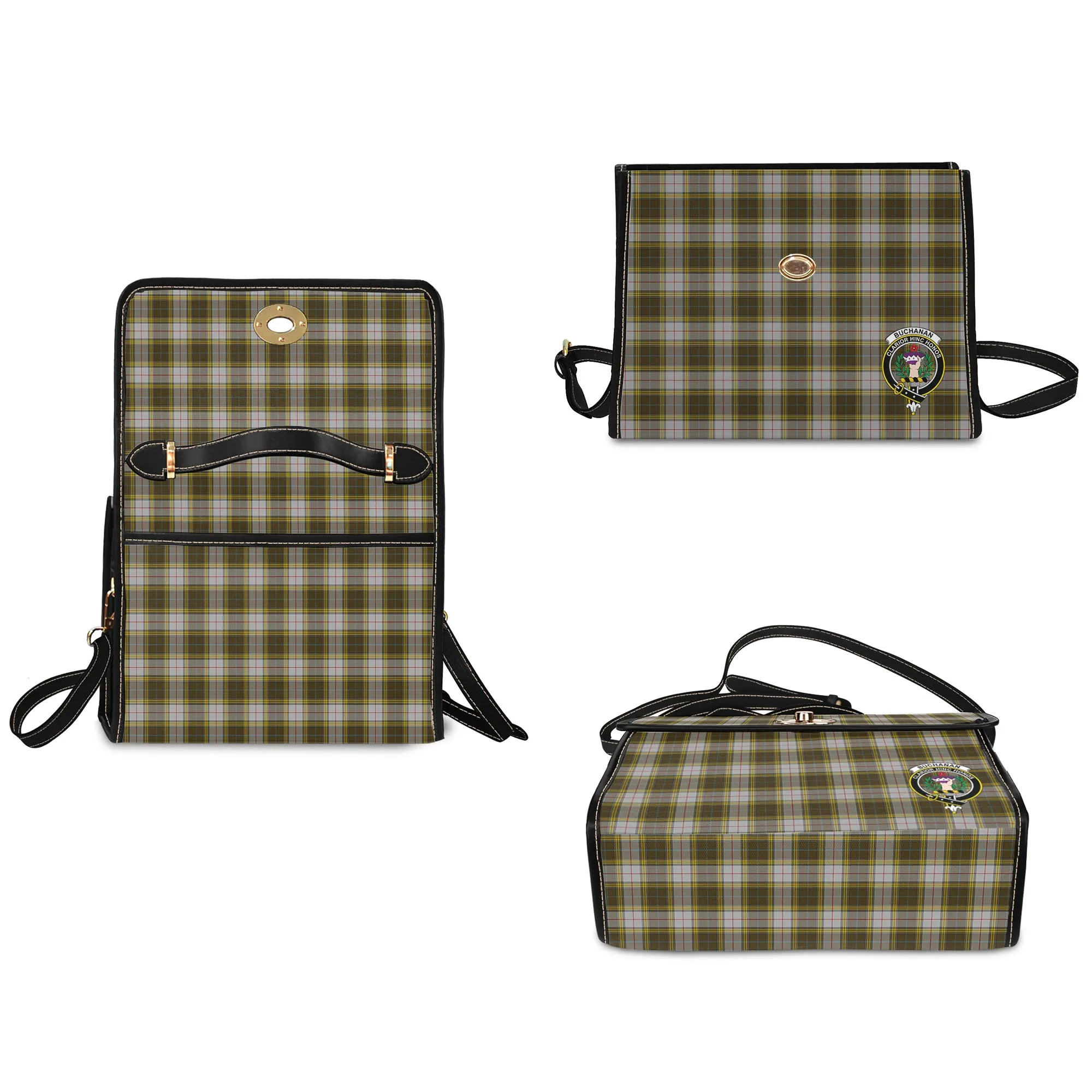 Buchanan Dress Tartan Waterproof Canvas Bag with Family Crest