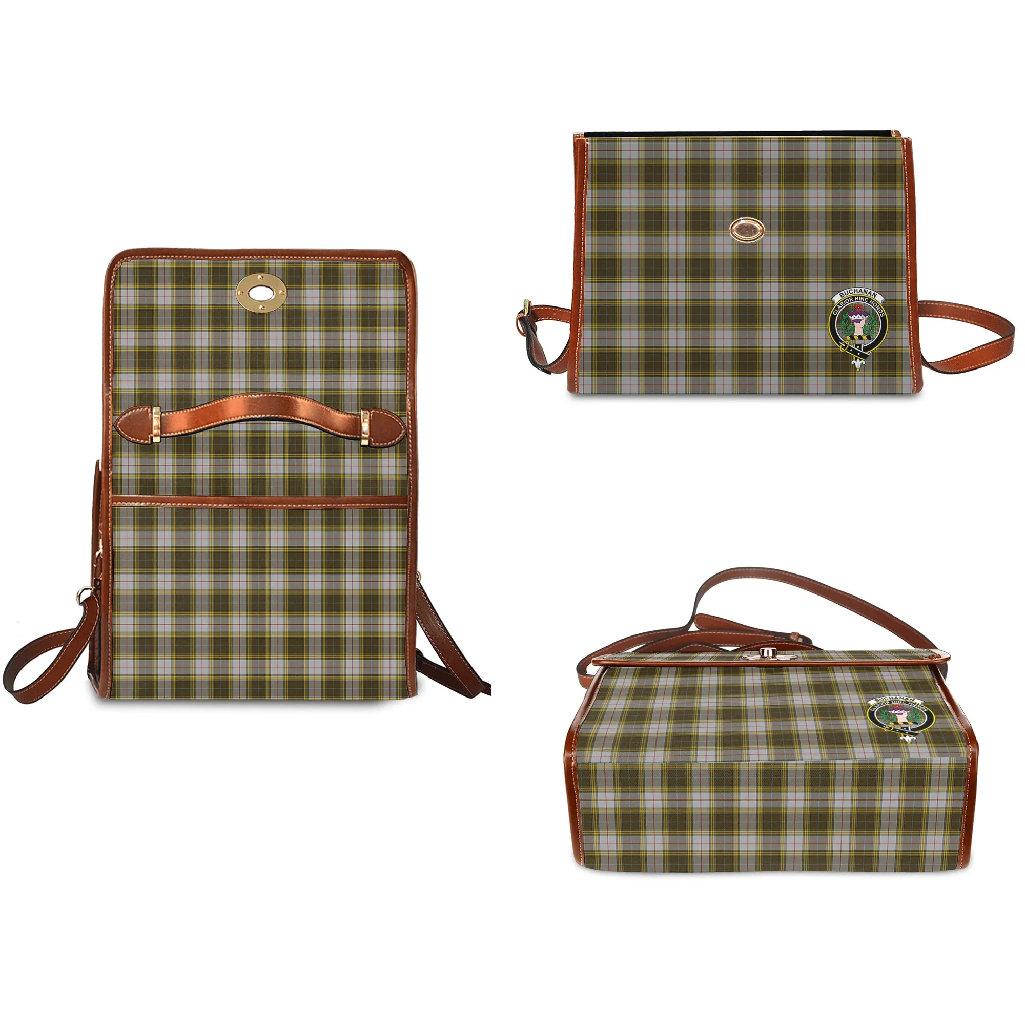 Buchanan Dress Tartan Waterproof Canvas Bag with Family Crest