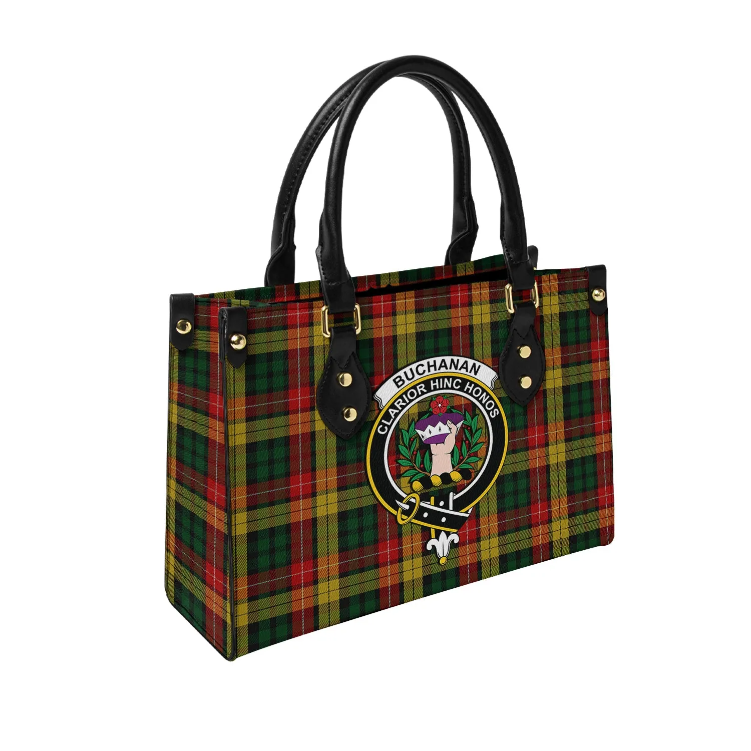 Buchanan Tartan Leather Bag with Family Crest