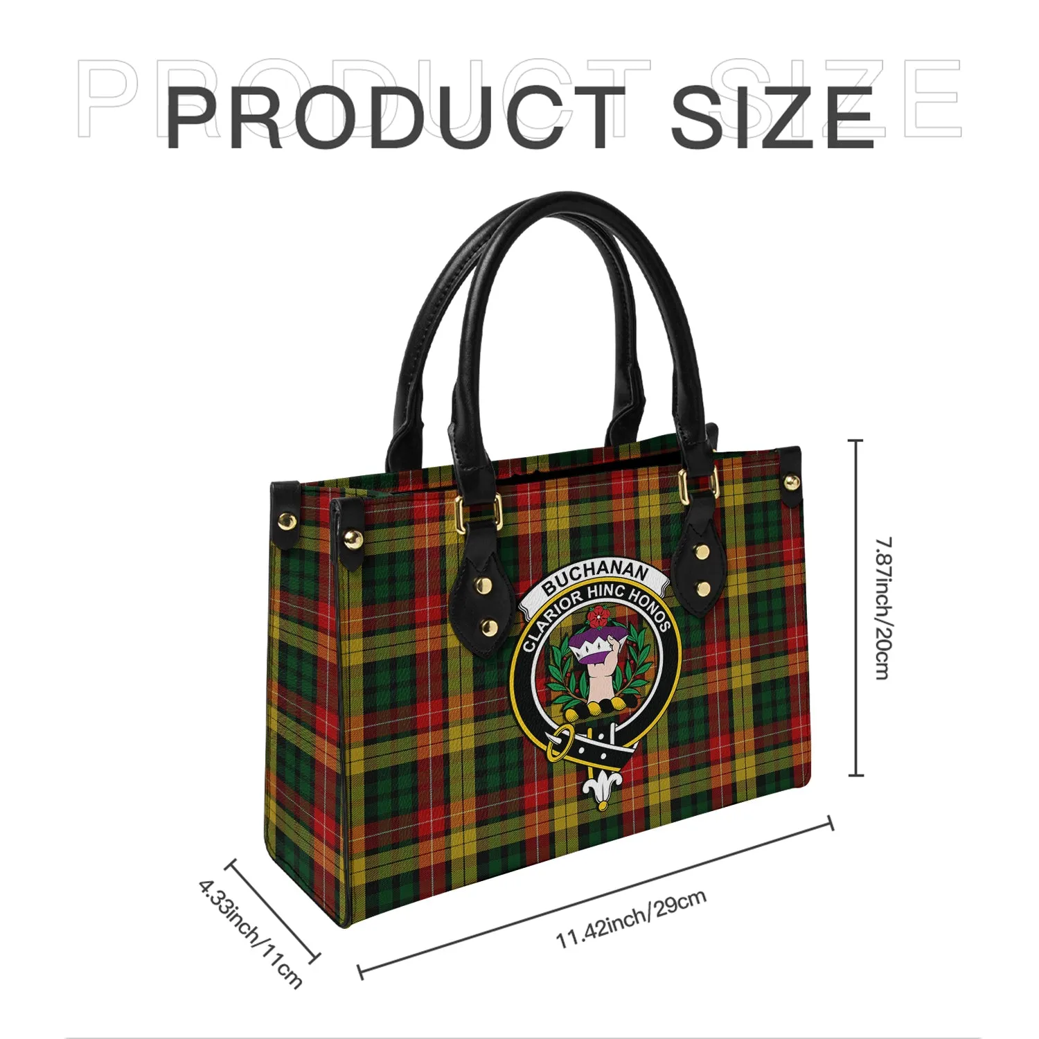 Buchanan Tartan Leather Bag with Family Crest