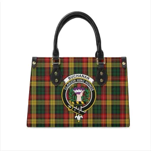 Buchanan Tartan Leather Bag with Family Crest