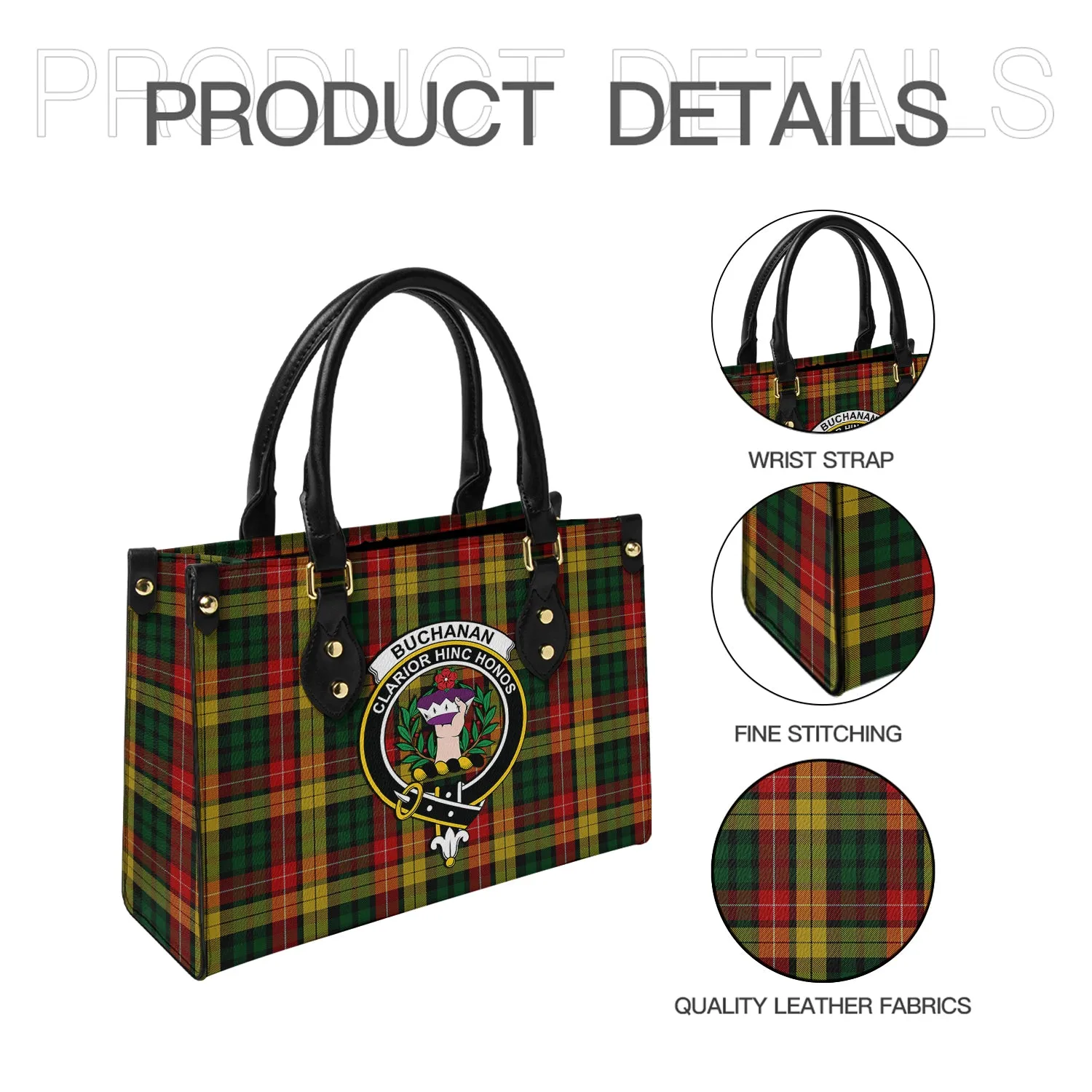 Buchanan Tartan Leather Bag with Family Crest