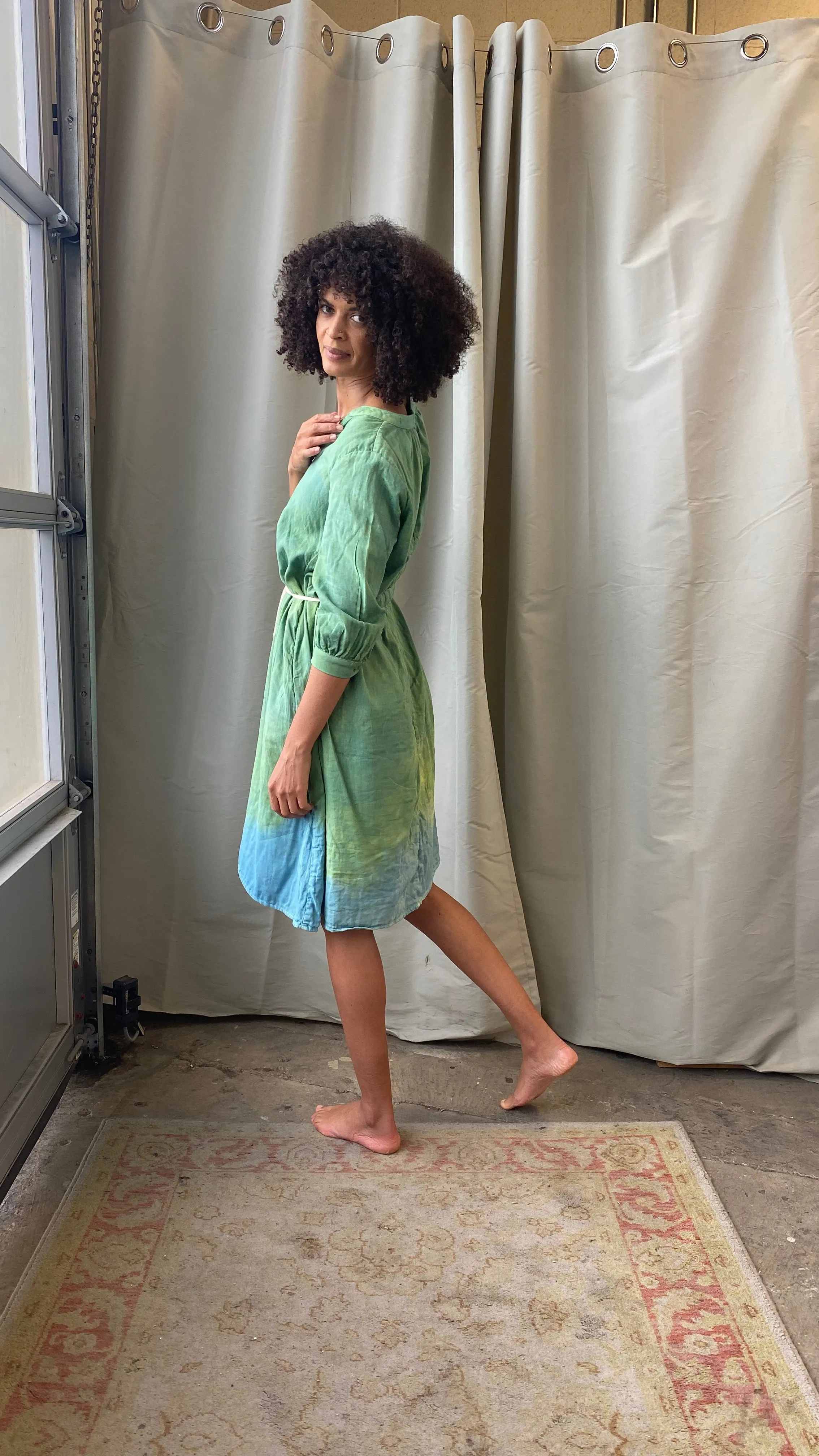 Celeste Dress in Green | Organic Cotton Double Gauze | Ombre