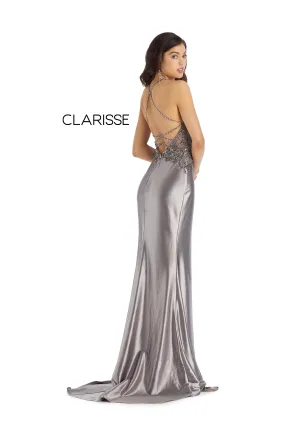 CLARISSE 8061 Gunmetal Silver Metallic Fitted Dress - Size 12