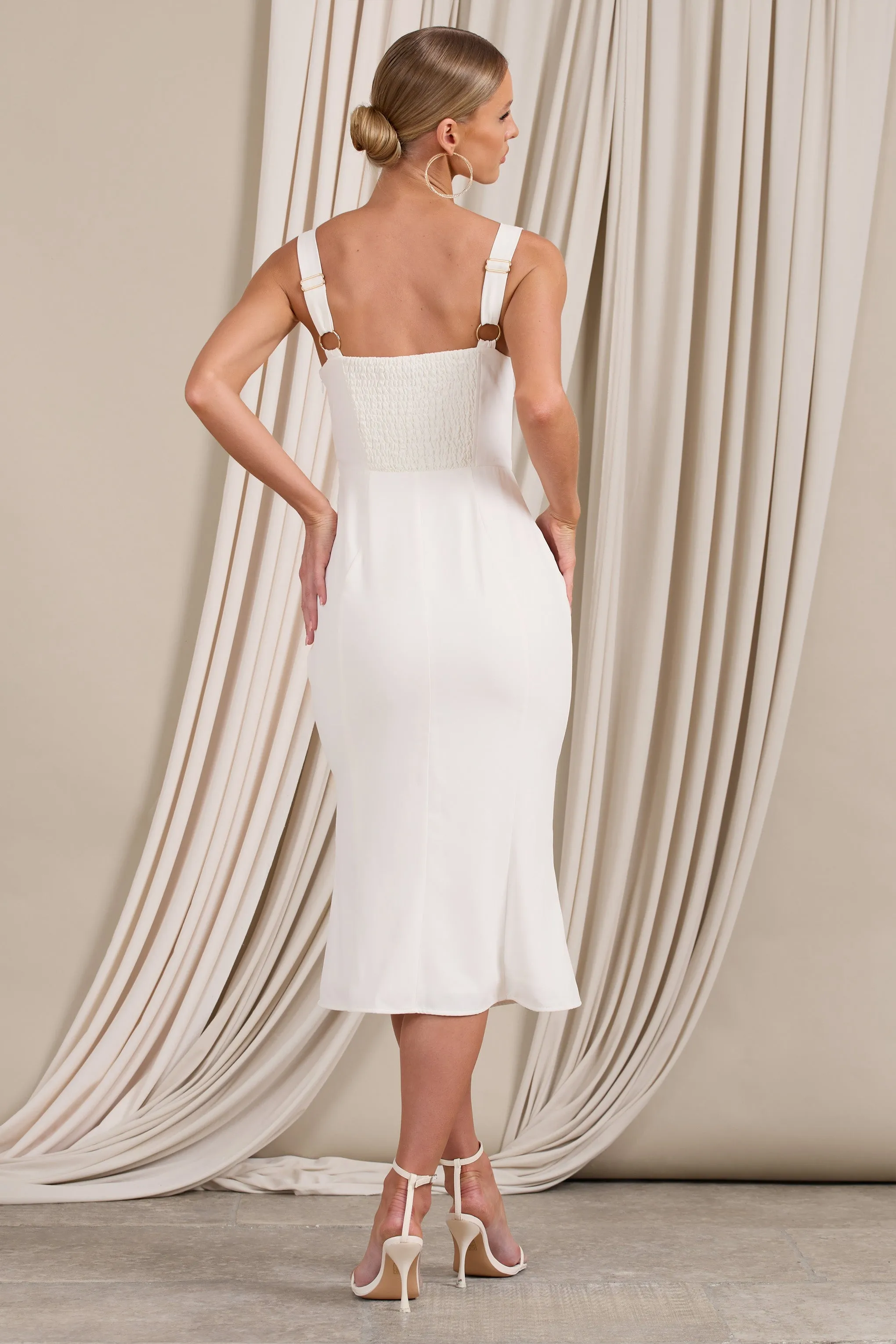 Corvina | White Strappy Laced Corset Split Midi Dress