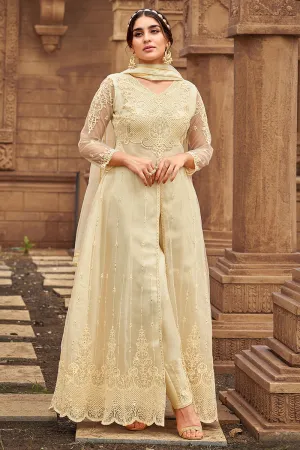 Cream Heavy Butterfly Net Beautiful Anarkali Suit