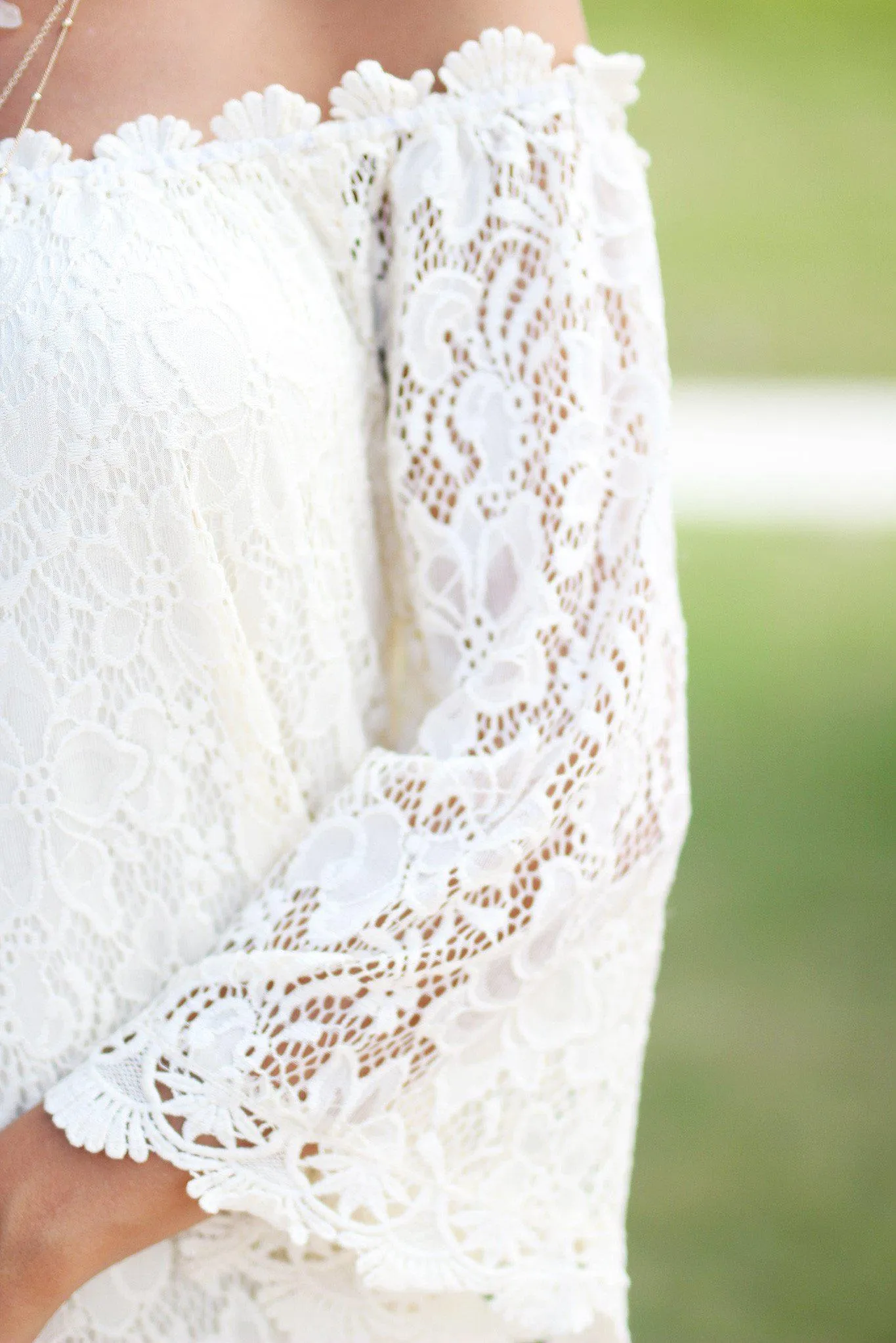 Cream Lace Off Shoulder Short Dress