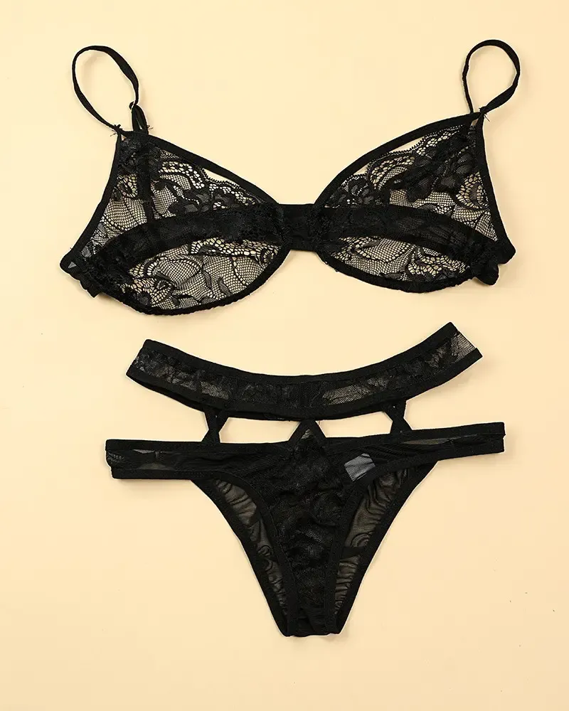 Cut-Out Floral Lace Sexy Lingerie Set