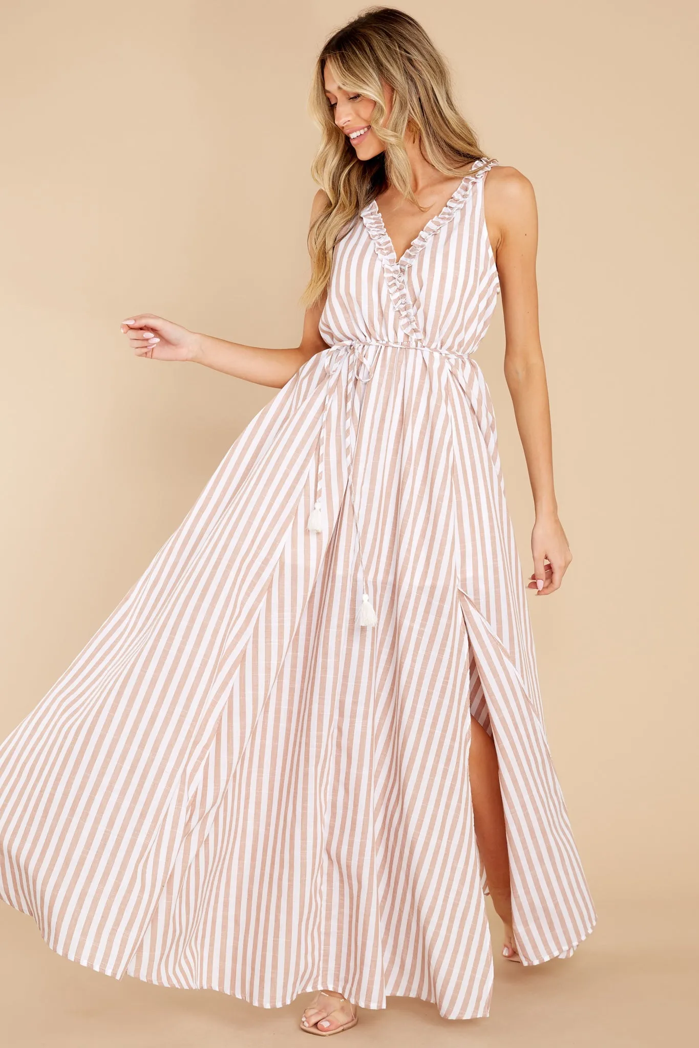 Desert Dreaming Beige Stripe Maxi Dress