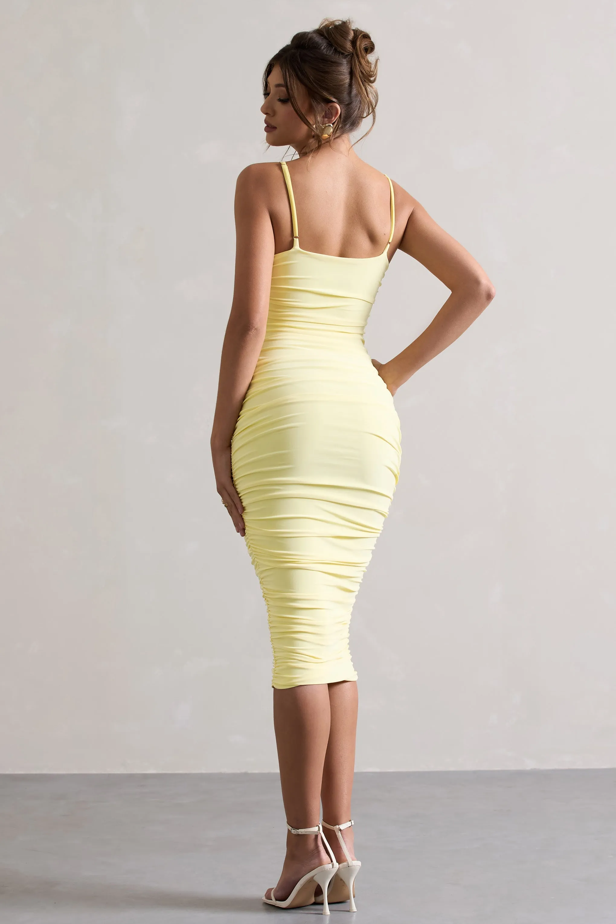 Desired | Lemon Knot Detail Ruched Midi Dress