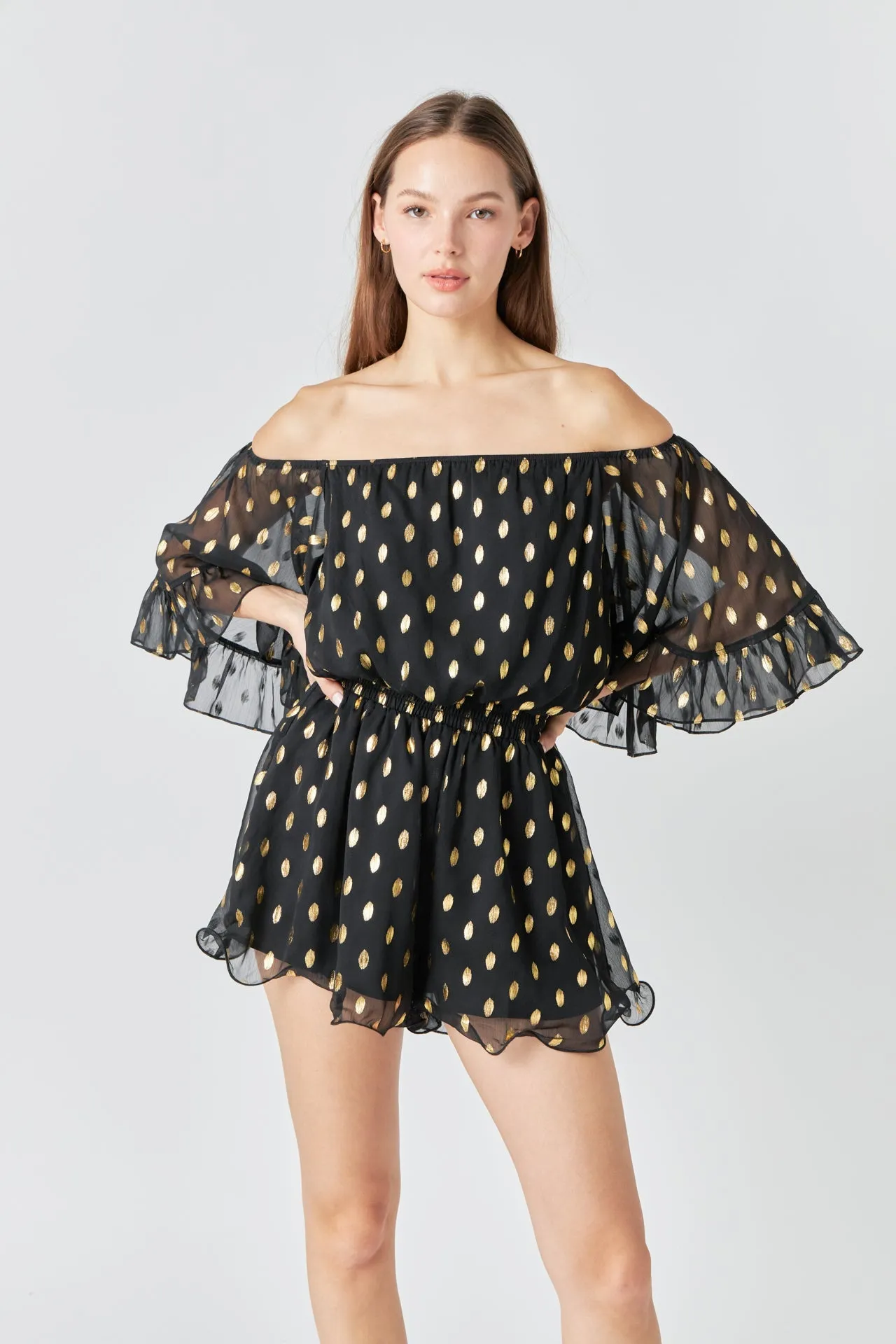 Endless Rose - Foil Print Off-Shoulder Romper