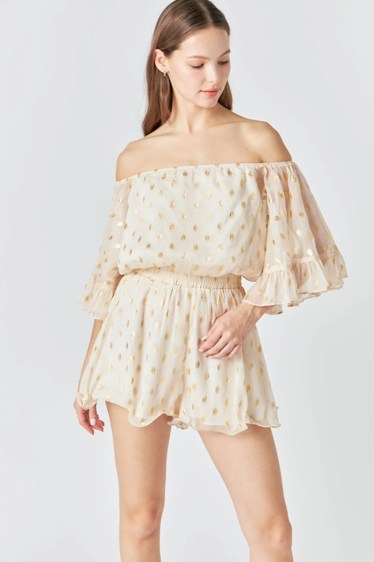 Endless Rose - Foil Print Off-Shoulder Romper