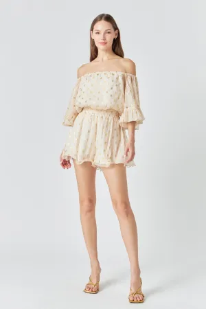 Endless Rose - Foil Print Off-Shoulder Romper