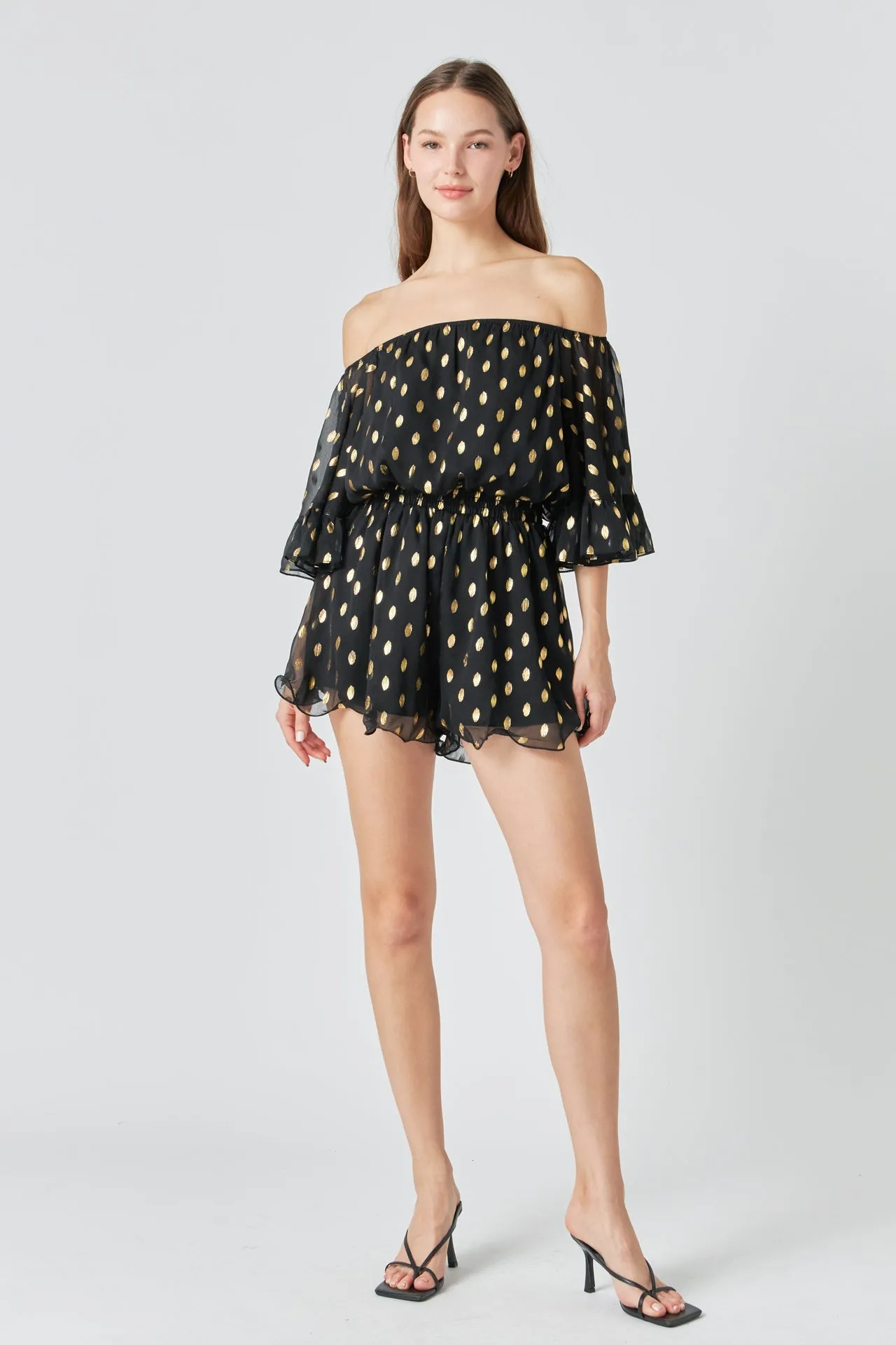 Endless Rose - Foil Print Off-Shoulder Romper