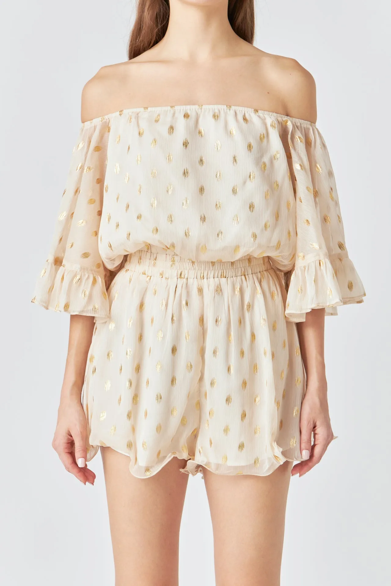 Endless Rose - Foil Print Off-Shoulder Romper