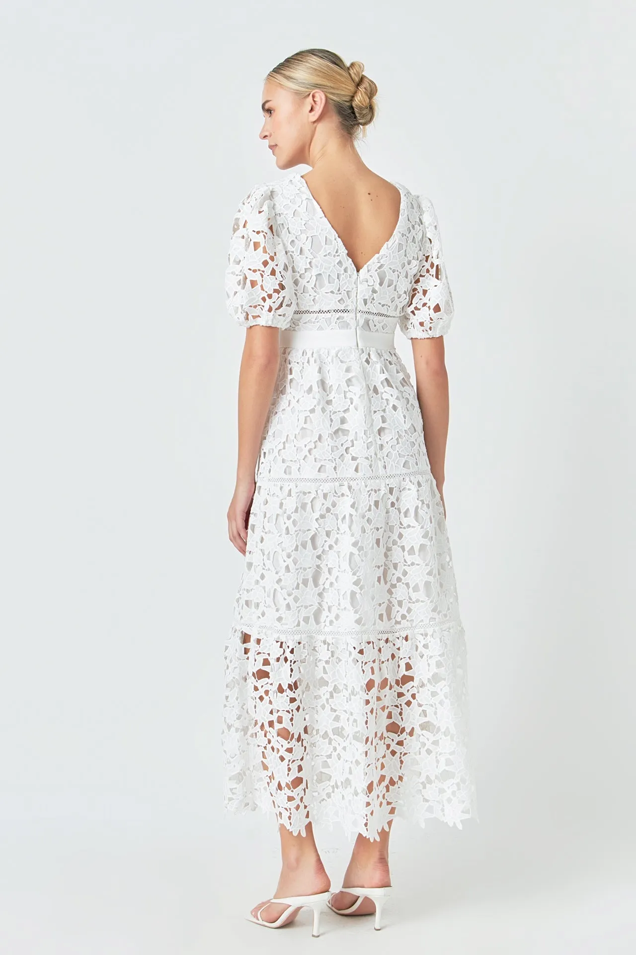 Endless Rose - Puff Sleeve Lace Tiered Maxi Dress