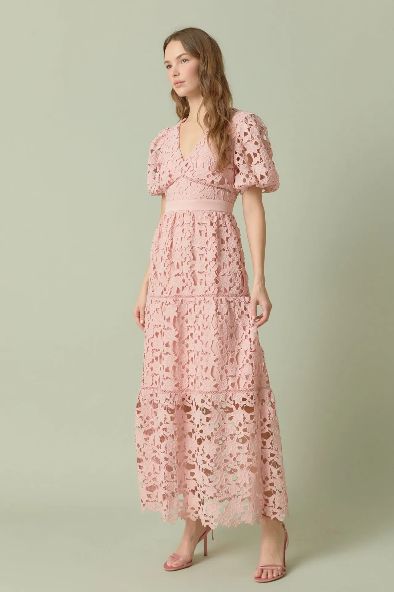 Endless Rose - Puff Sleeve Lace Tiered Maxi Dress