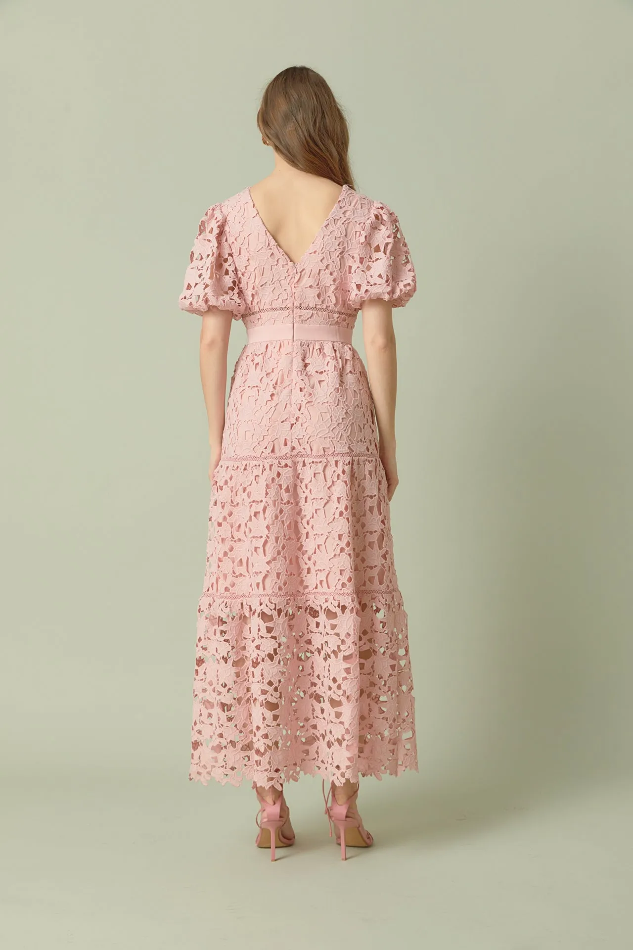 Endless Rose - Puff Sleeve Lace Tiered Maxi Dress