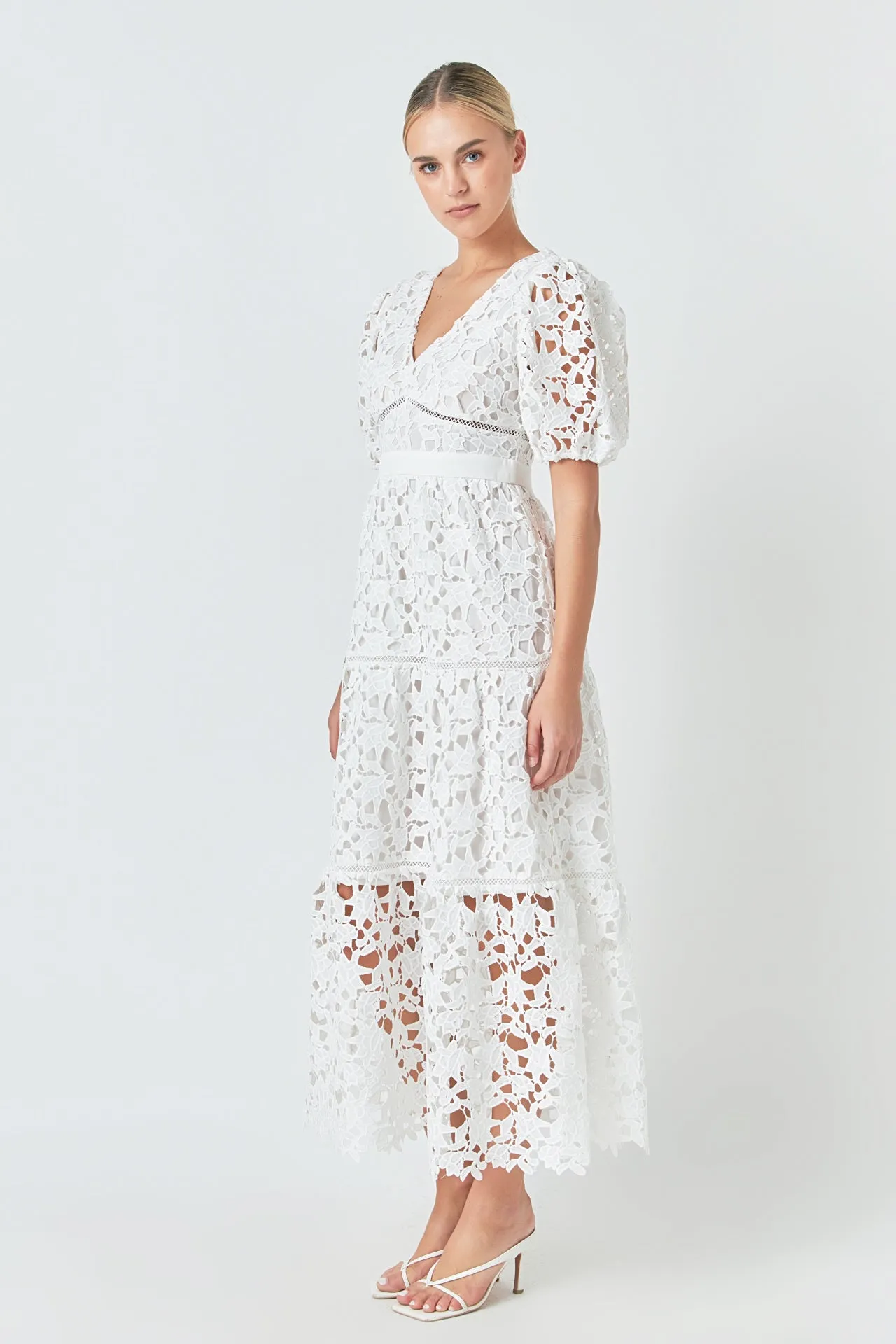 Endless Rose - Puff Sleeve Lace Tiered Maxi Dress