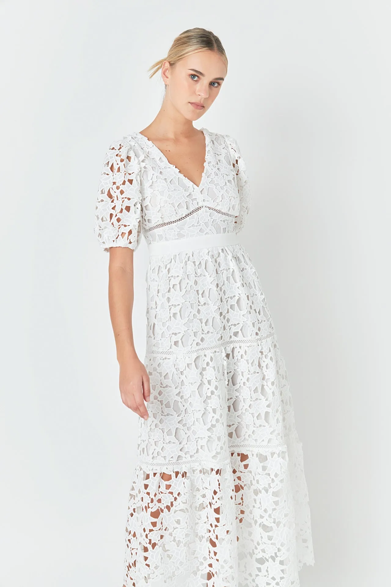 Endless Rose - Puff Sleeve Lace Tiered Maxi Dress